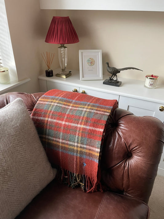 NEW WOOL TARTAN THROW - ANTIQUE ROYAL STEWART