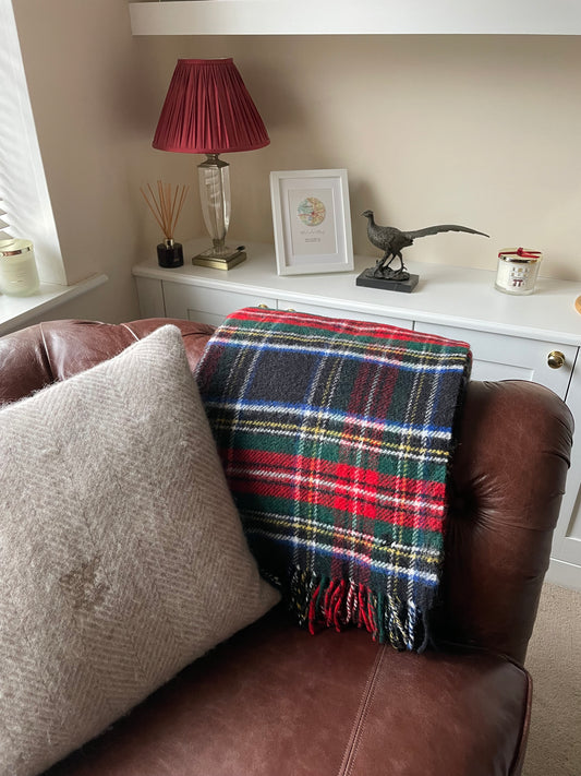 NEW WOOL TARTAN THROW - BLACK STEWART