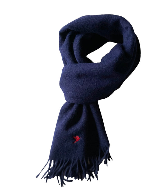 LAMBSWOOL SCARF NAVY WITH EMBROIDERED RED PHEASANT INSIGNIA