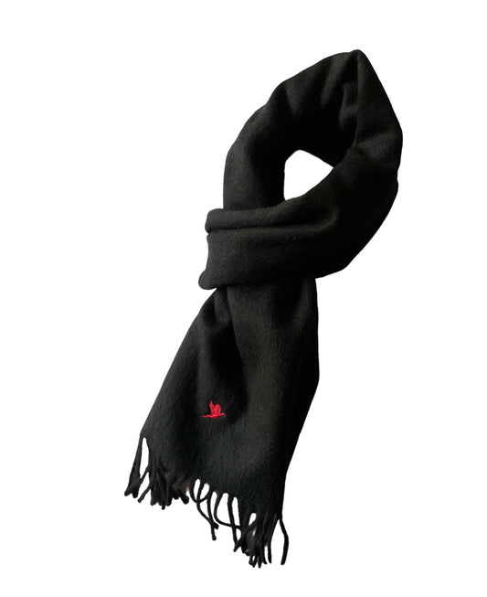 LAMBSWOOL SCARF BLACK WITH EMBROIDERED RED PHEASANT INSIGNIA