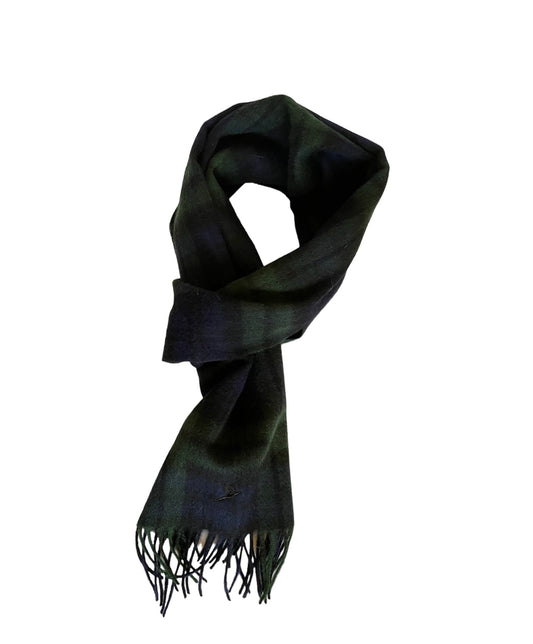 LAMBSWOOL SCARF BLACKWATCH WITH EMBROIDERED BLACK PHEASANT INSIGNIA