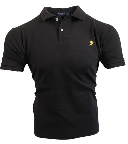 MEN'S CLASSIC POLO SHIRT BLACK WITH EMBROIDERED LIGHT GOLD PHEASANT INSIGNIA