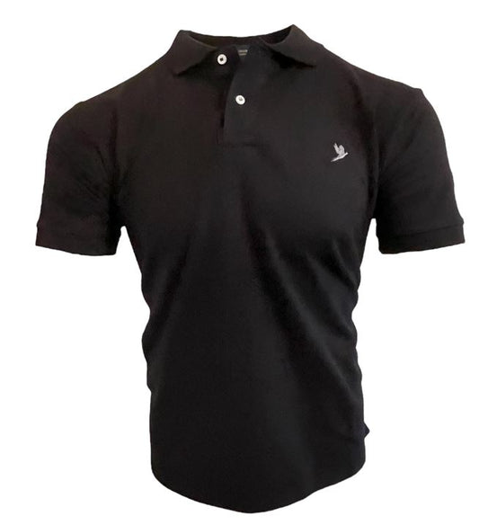 MEN'S CLASSIC POLO SHIRT BLACK WITH EMBROIDERED CHARCOAL GREY PHEASANT INSIGNIA