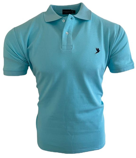 MEN'S CLASSIC POLO SHIRT LIGHT BLUE  WITH EMBROIDERED NAVY PHEASANT INSIGNIA