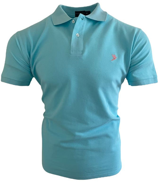 MEN'S CLASSIC POLO SHIRT LIGHT BLUE WITH EMBROIDERED PINK PHEASANT INSIGNIA
