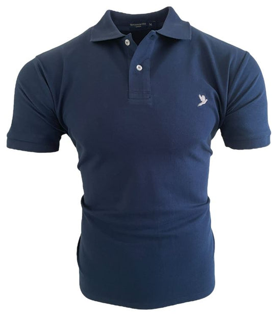 MEN'S CLASSIC POLO SHIRT NAVY WITH EMBROIDERED  LIGHT GREY PHEASANT INSIGNIA