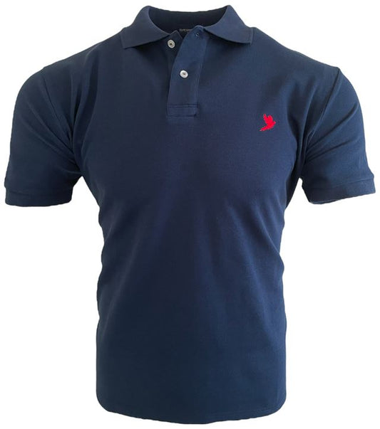 MEN'S CLASSIC POLO SHIRT NAVY WITH EMBROIDERED RED PHEASANT INSIGNIA