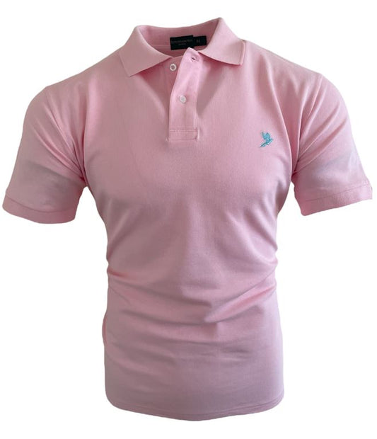 MEN'S CLASSIC POLO SHIRT PINK  WITH EMBROIDERED LIGHT BLUE PHEASANT INSIGNIA