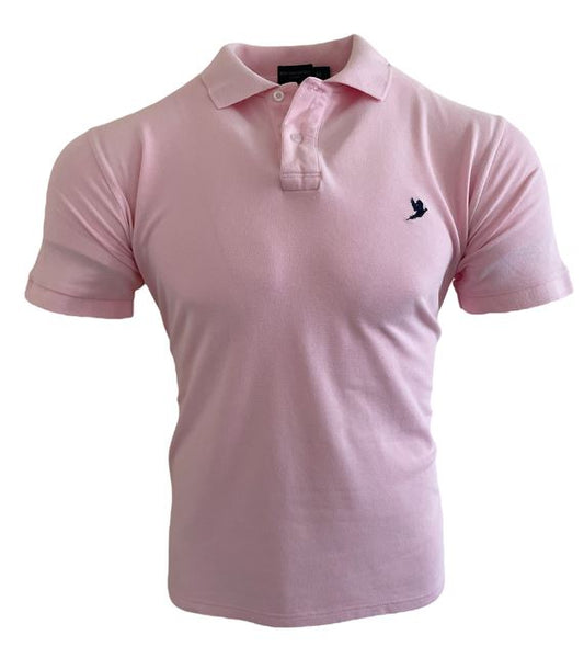 MEN'S CLASSIC POLO SHIRT PINK WITH EMBROIDERED NAVY PHEASANT INSIGNIA