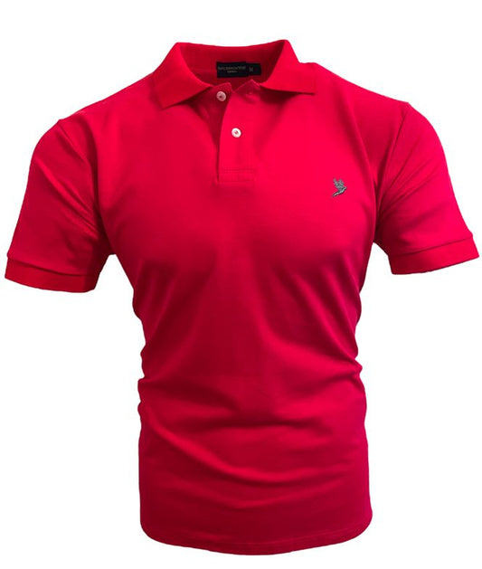 MEN'S CLASSIC POLO SHIRT RED WITH EMBROIDERED CHARCOAL GREY PHEASANT INSIGNIA