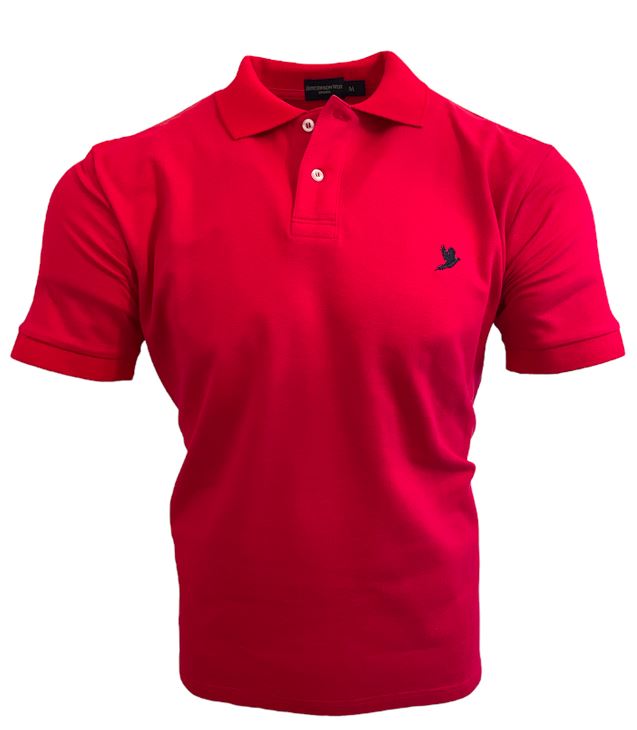 MEN'S CLASSIC POLO SHIRT RED WITH EMBROIDERED NAVY PHEASANT INSIGNIA