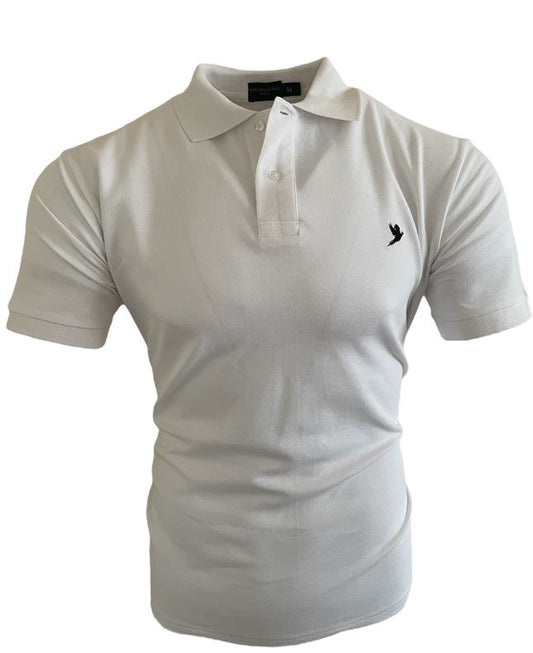 MEN'S CLASSIC POLO SHIRT WHITE WITH EMBROIDERED BLACK PHEASANT INSIGNIA