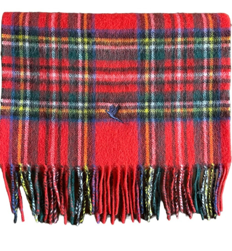 LAMBSWOOL SCARF ROYAL STEWART WITH EMBROIDERED NAVY PHEASANT INSIGNIA