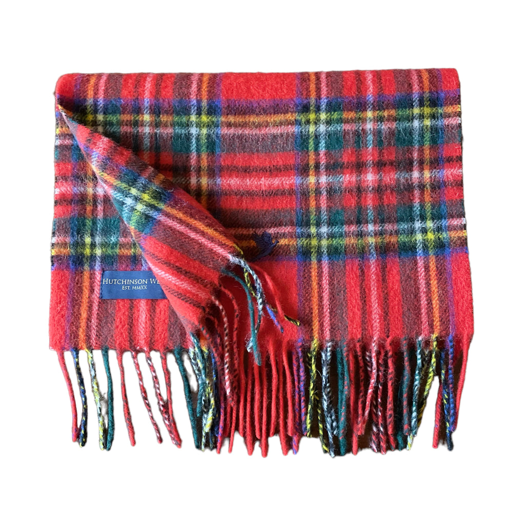 LAMBSWOOL SCARF ROYAL STEWART WITH EMBROIDERED NAVY PHEASANT INSIGNIA