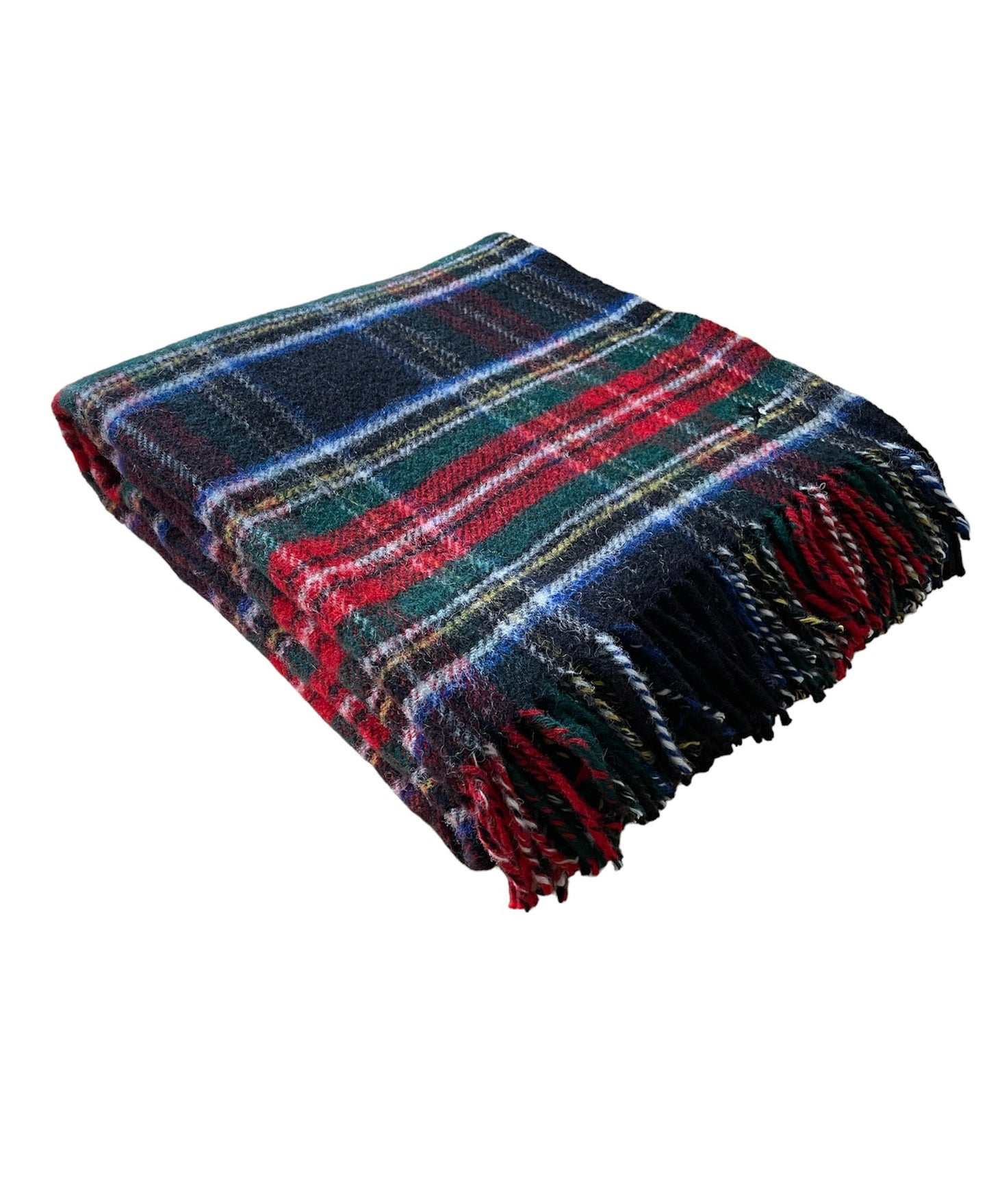 NEW WOOL TARTAN THROW - BLACK STEWART