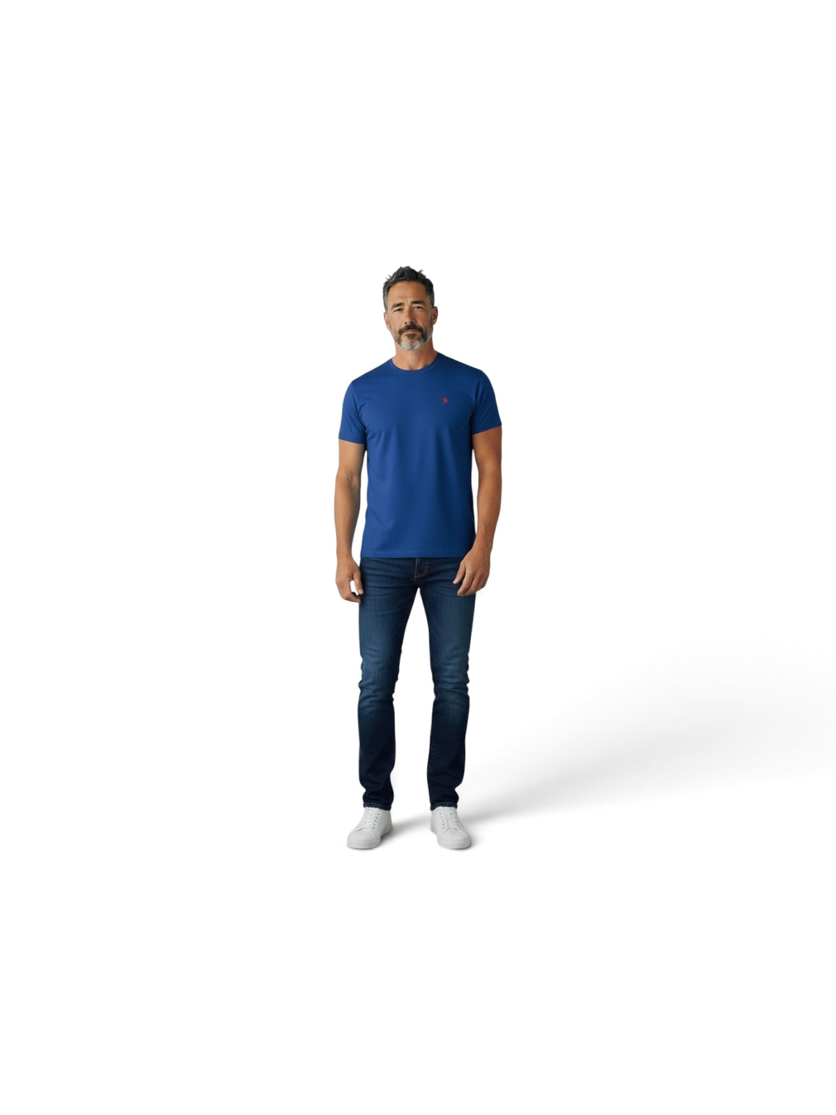 MEN'S NAVY T SHIRT WITH EMBROIDERED RED PHEASANT INSIGNIA