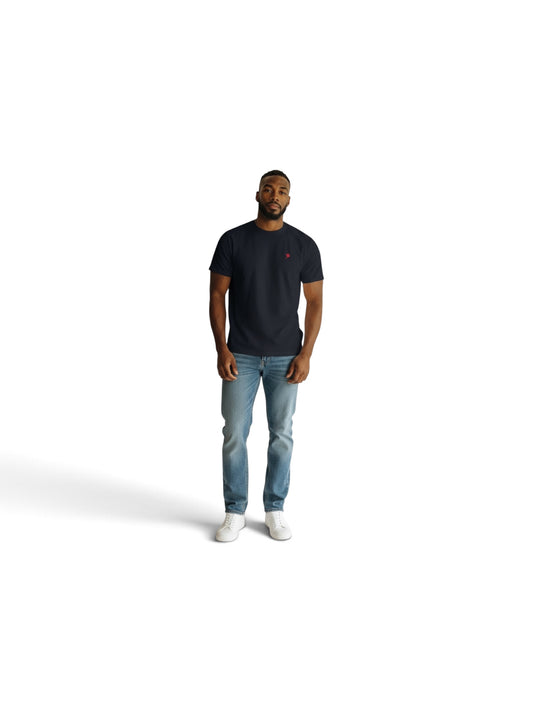 MEN'S BLACK T SHIRT WITH EMBROIDERED RED PHEASANT INSIGNIA