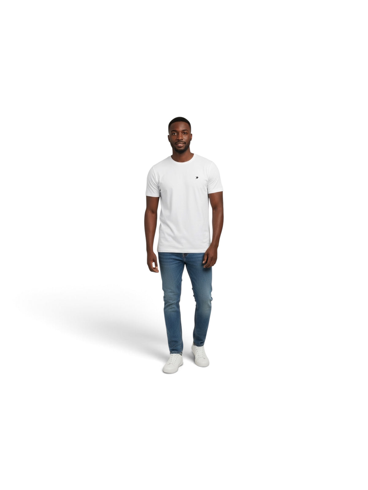 MEN'S WHITE T SHIRT WITH EMBROIDERED NAVY PHEASANT INSIGNIA