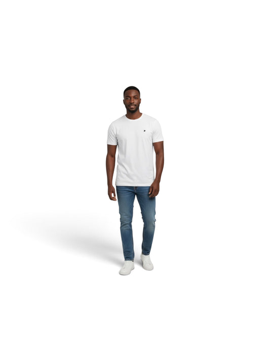 MEN'S WHITE T SHIRT WITH EMBROIDERED NAVY PHEASANT INSIGNIA
